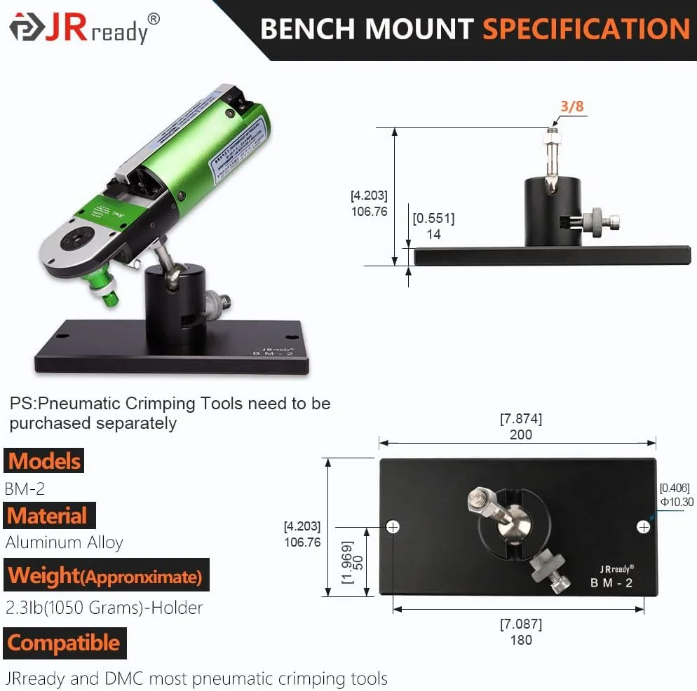 JRready BM-2 Pneumatic Crimping Tool Holder Adjustable Bench Mount for YJQ-W1Q/YJQ-W2Q/YJQ-W7Q/YJQ-W2DTQ Series