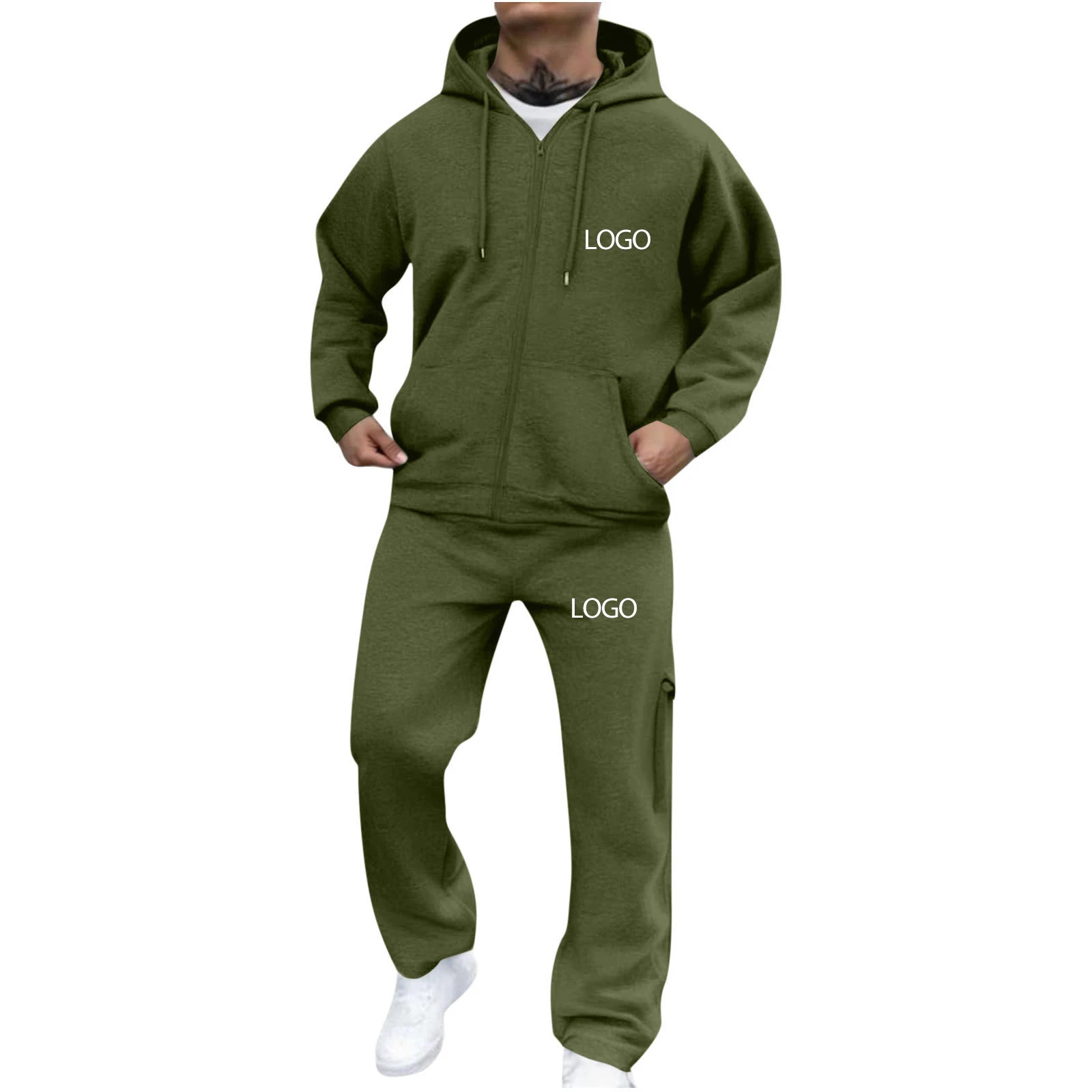 Individuell bedruckter Herren-Trainingsanzug, 2-teiliges Set, Kapuzenpullover mit Reißverschluss, Jogginghose, Sportbekleidung, Trainings-, Lauf-, Jogging- und Freizeitoutfit – Detail 6