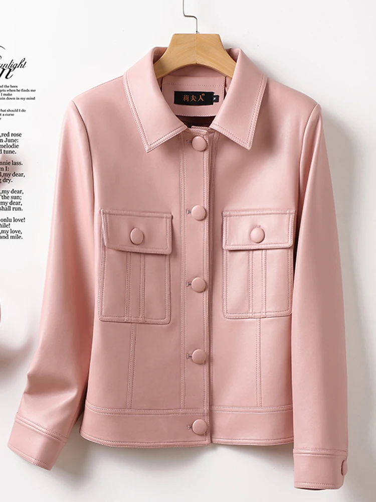 가을 겨울 여성용 슬림핏 가죽 자켓 큰 사이즈 양가죽 코트 소형 아우터 통근 패션 캐주얼 디자인