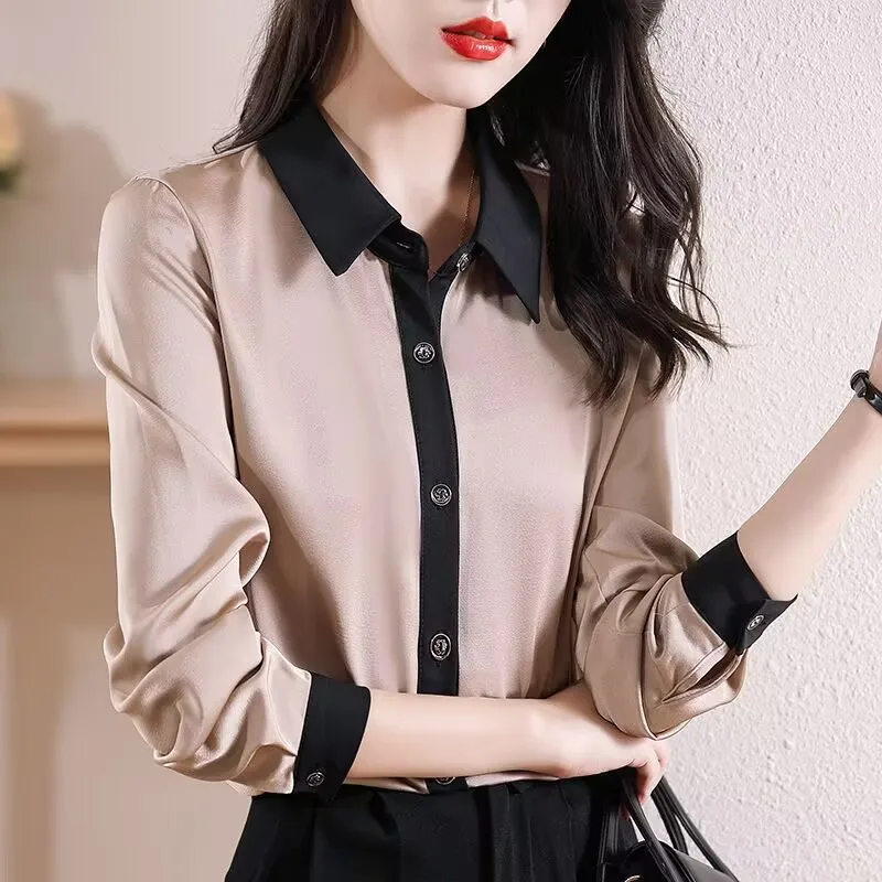 Chemise française à manches longues en Satin pour femmes, à la mode et polyvalente, Cardigan à boutons polyvalent, printemps et été