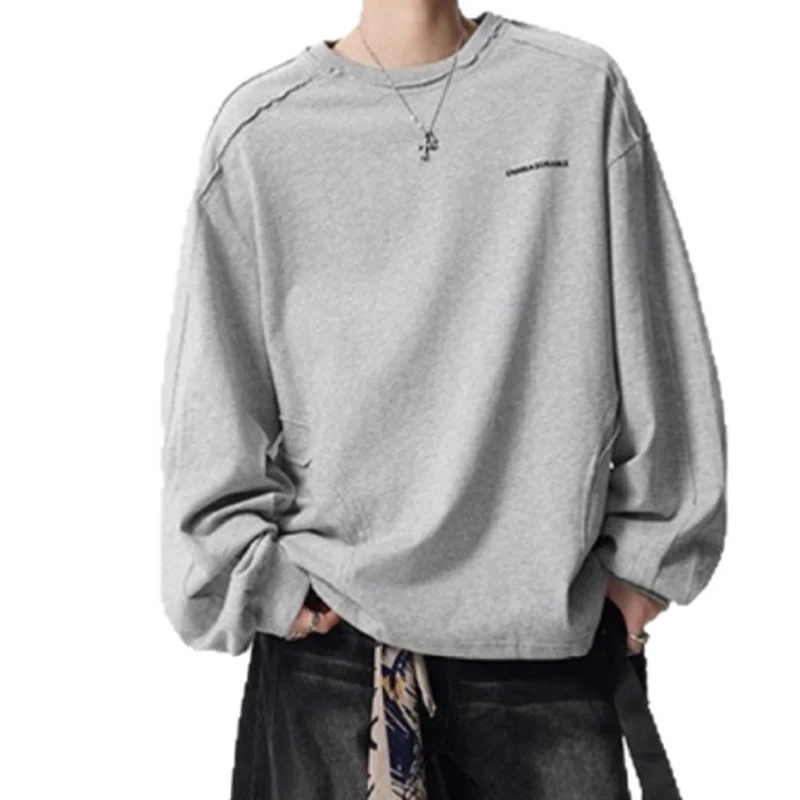 

Мужская футболка с длинным рукавом и буквенным принтом в американском стиле, весна-осень, универсальные свободные лоскутные толстовки с капюшоном High Street, пуловер