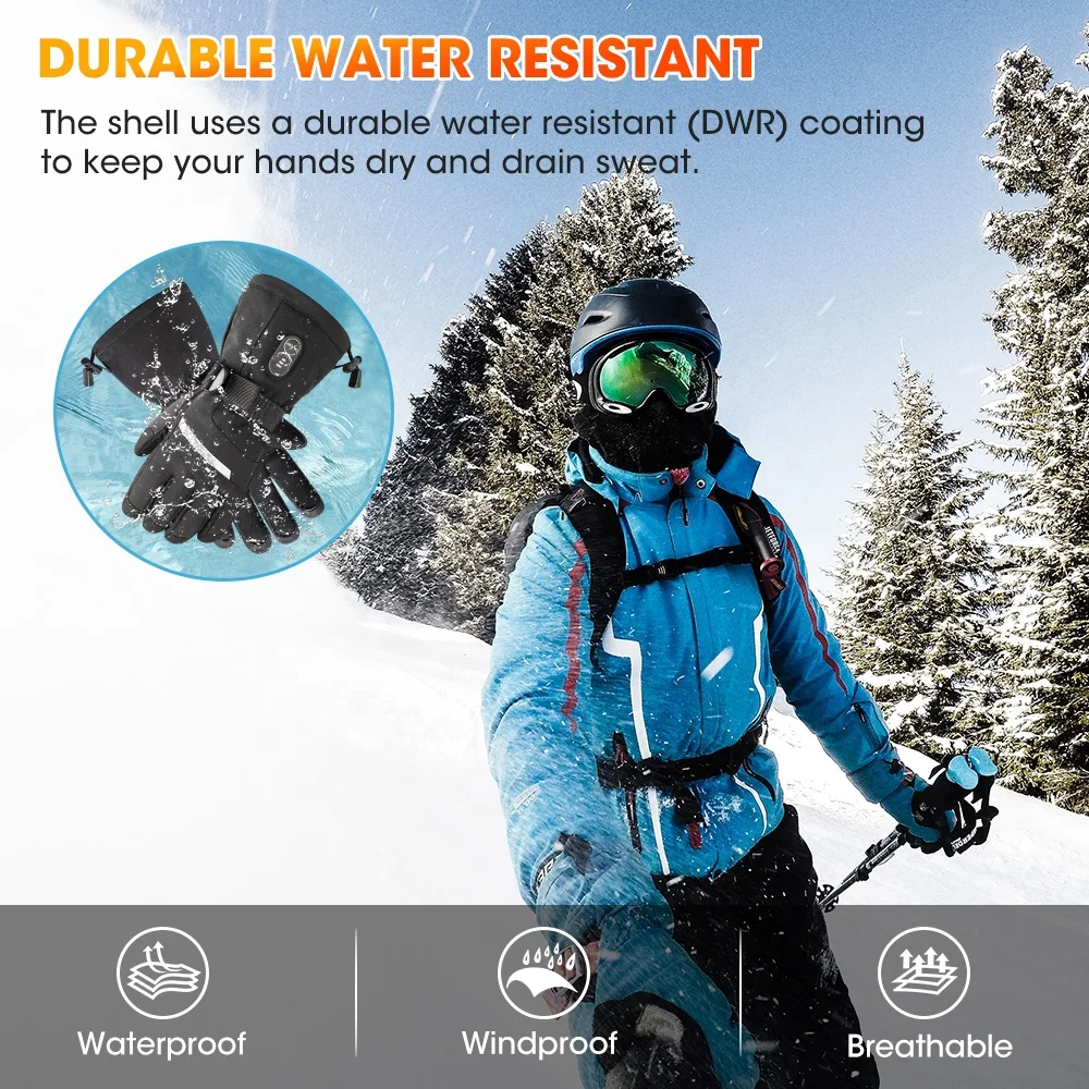Waterproof winter ski gloves with thermal heating technology touch screen compatible with snowboard equipment Warm ski gear