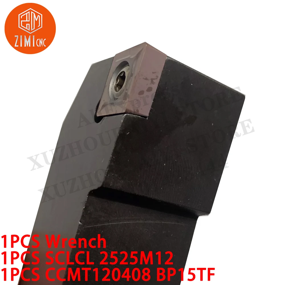 1PCS SCLCL 2525M12 Cylinder turning holder 95 degrees Indexable tool rod + 1PCS CCMT1204 CNC tools Carbide Inserts cutting tools