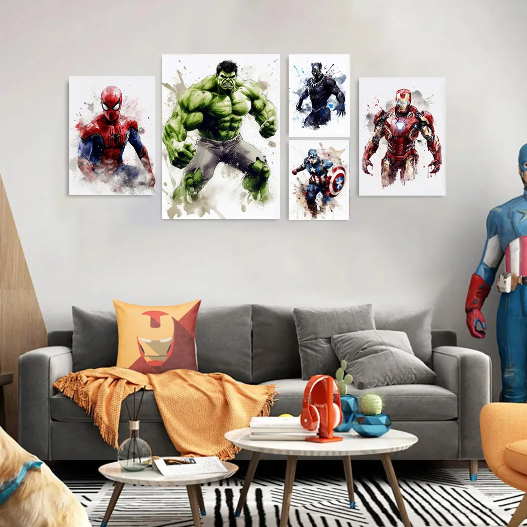 

MINISO Superhero SpiderMan Hulk Captain America Iron Man Canvas Wall Art Poster Kids Room Home Decor Picture Print Artwork