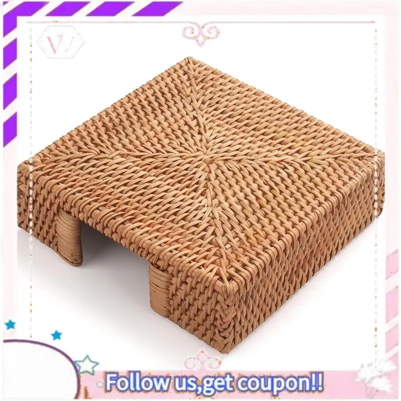 Premium Rattan Napkin Holder Square,Wicker Napkin Basket For Kitchen,Flat Napkin Holders For Paper Napkins,Woven Napkin Holders