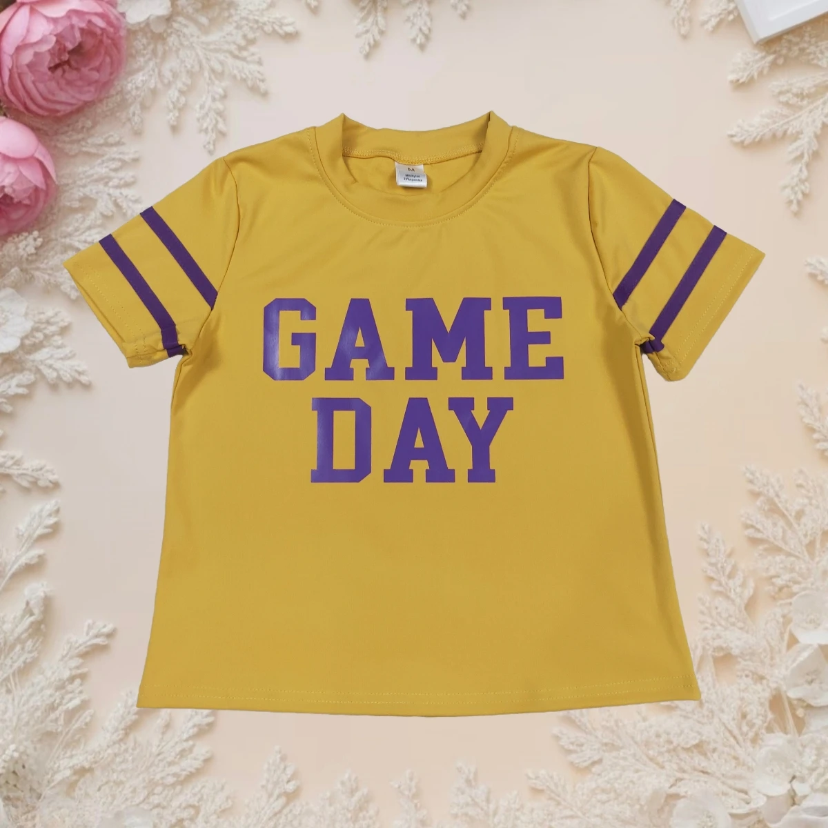 

Wholesale Toddler Girl T-shirt Purple Game Day Print Short Sleeve Team Tee Shirts Baby Girl Kids Top Summer Clothes Hot Sale