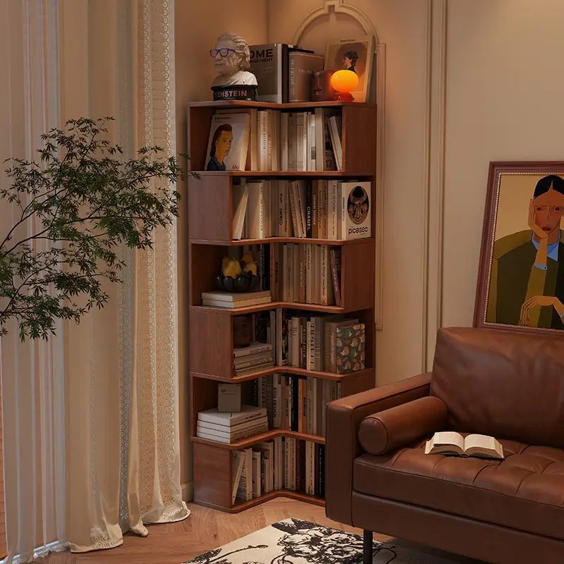 

Solid wood corner bookshelves, bedroom floor-to-ceiling shelves, bedside corner cabinets, living room wall storage cabinets