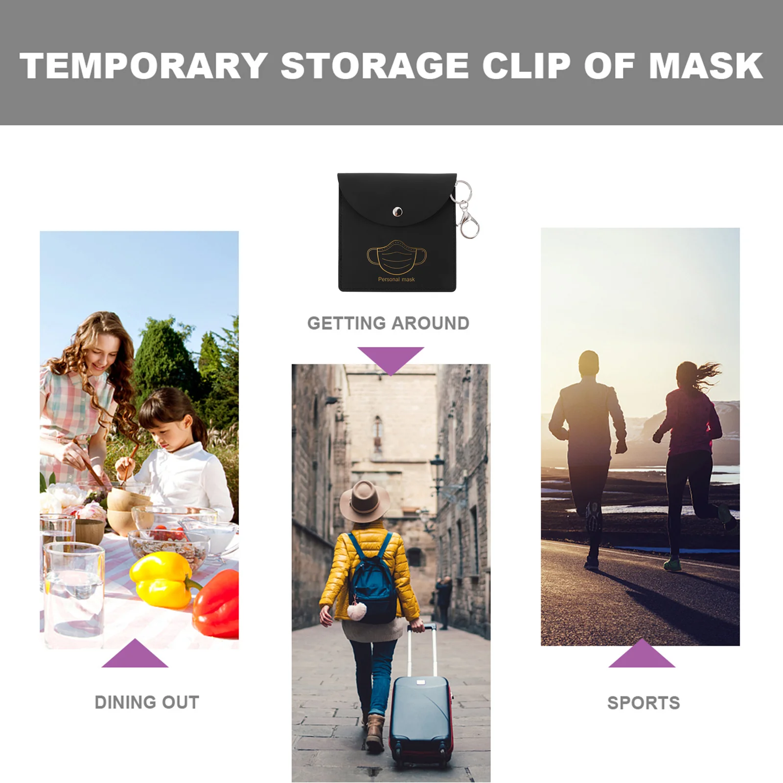 

1Pcs Mask Clip with Hanging Buckle Sturdy PU Cover Organizer for Outdoor Travel Daily Carry Mask Storage Bag