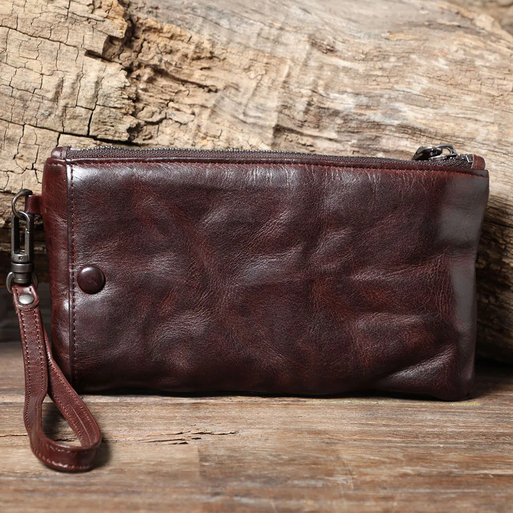 S.WORKER Klassische Geldbörse aus Vollnarbenleder für Herren, Echtleder-Clutch mit großer Kapazität und Kartenhalter. – Detail 7