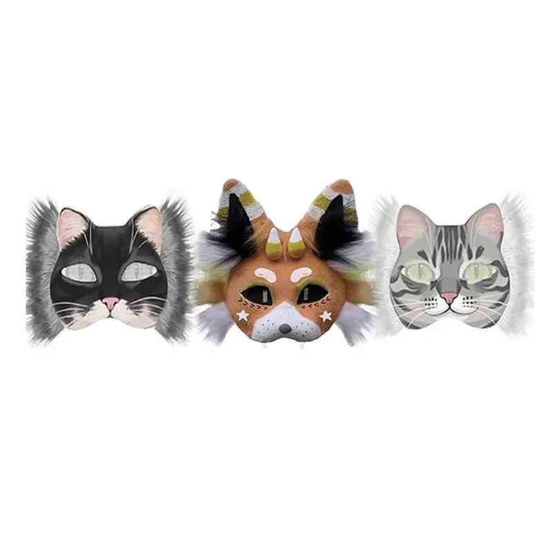 Hot kf-Blank White DIY Cat Mask For Cosplay, Includes Fur& Eye Mesh, Felt Sheet, And Painting Kit For Christmas