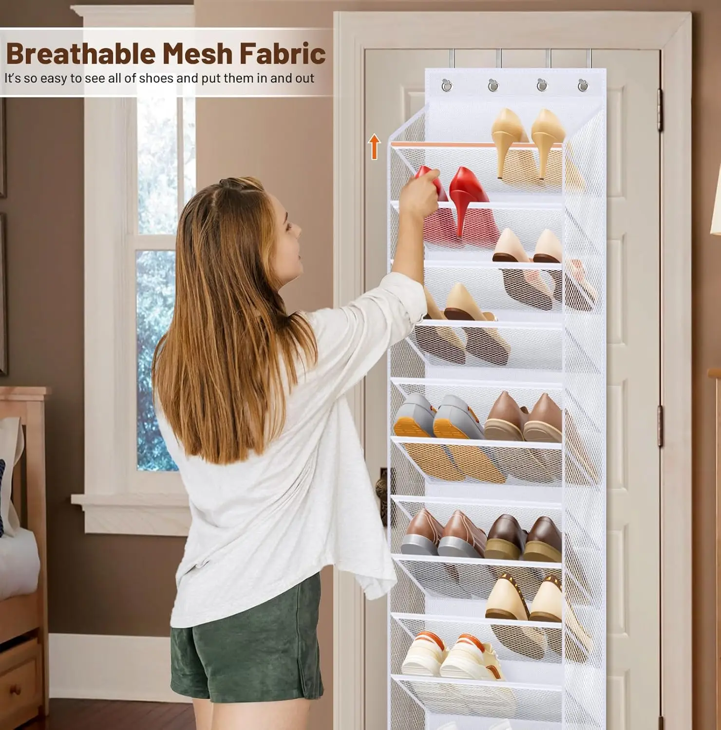 12-Tier Over Door Shoe Rack, Holds 24 Pairs, Space-Saving, White - view 5