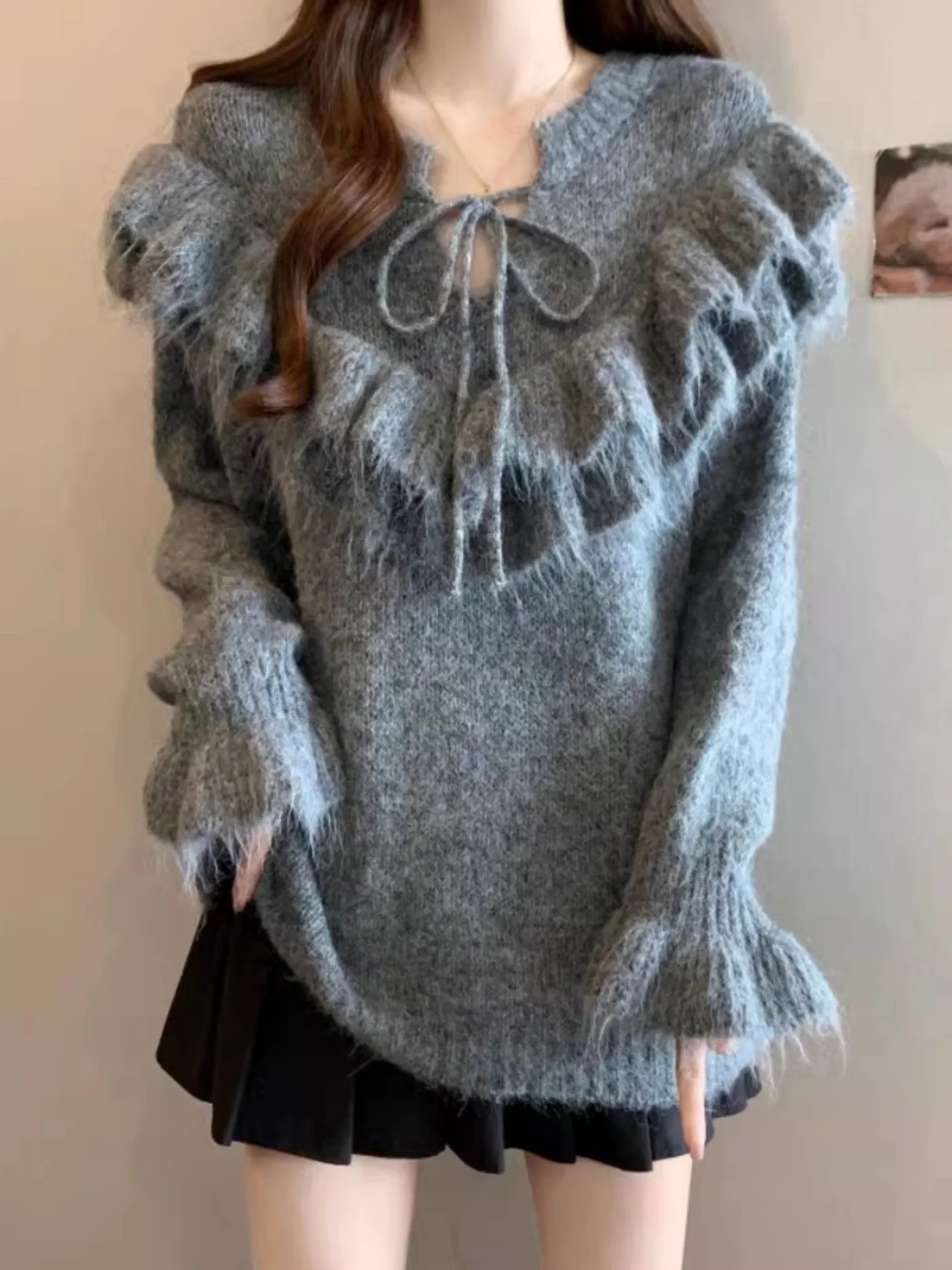 

Ay Оверсайз длинный вязаный свитер светя, женский зимний свободный утягивающий топ, удобный средний мягкий свитер