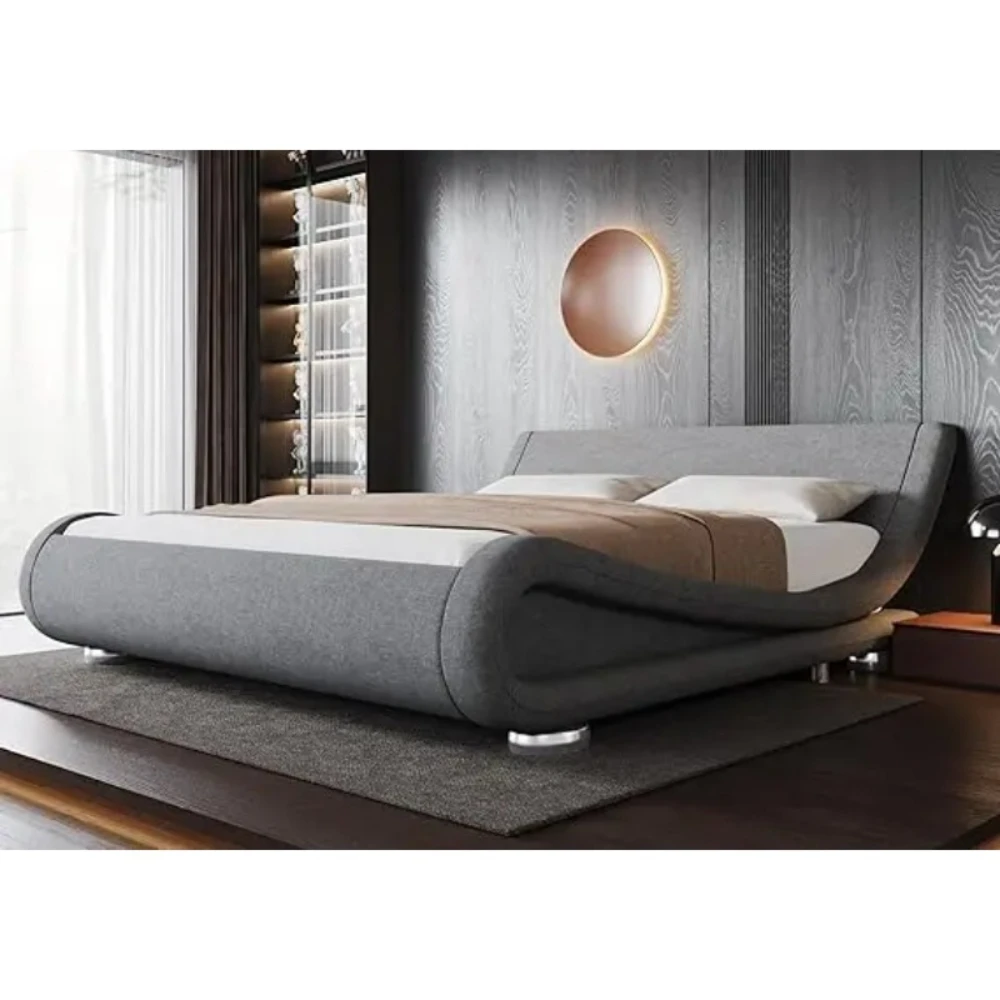 Allewie Queen Size Upholstered Bed, Ergonomic Adjustable Headboard, Modern Low …