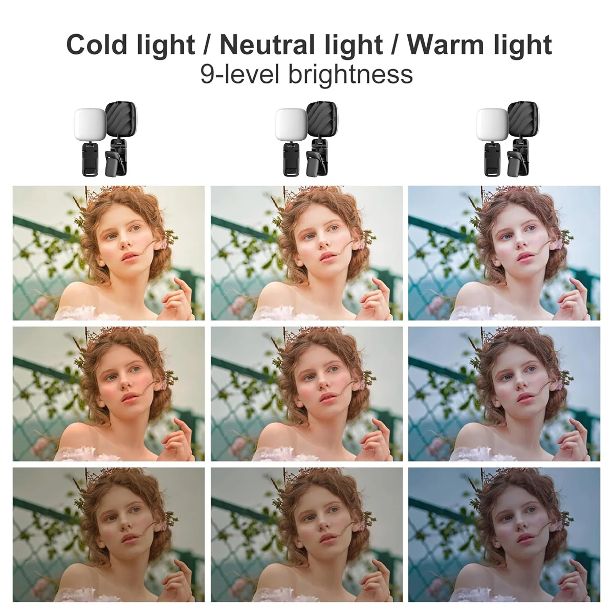 Adjustable Mini Selfie Fill Light 3 Modes 9 Level Lighting Influencers Light  for Live Streaming/Selfie/Video Conference