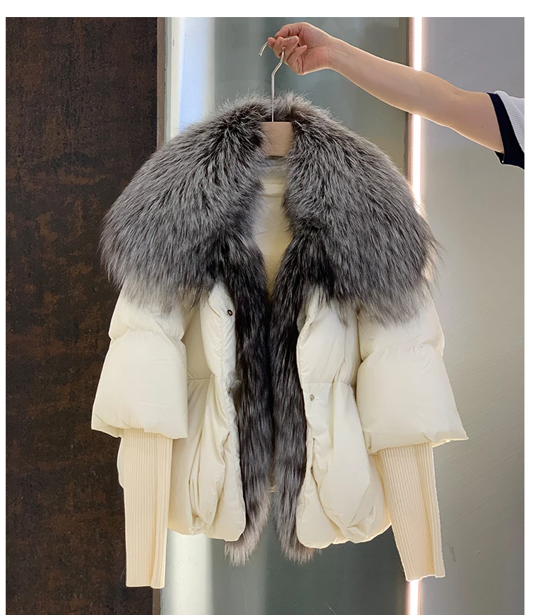 2026 Winter Real Fox Fur Collar White Duck Down Padded Down Jacket Regular Fashion Warm Big Fur Collar Women's Coat