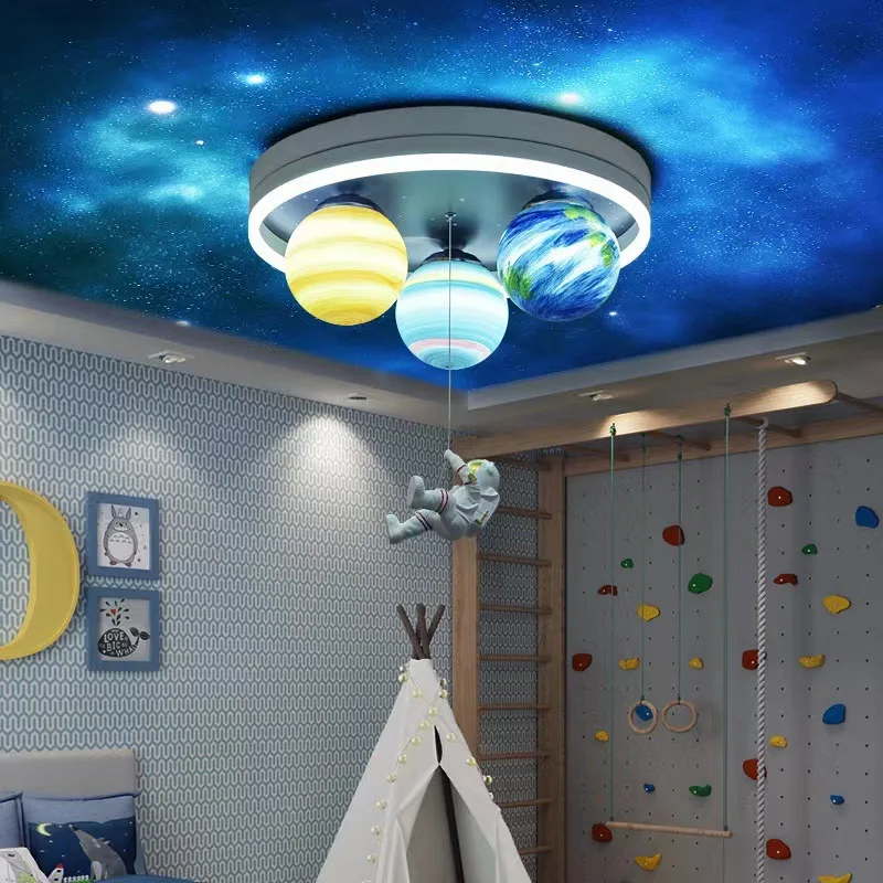 Astronaut Planet Creative Circular The Outer Space Led Ceiling Light Children\'s Bedroom Decorative Boys Girls Dream Universe