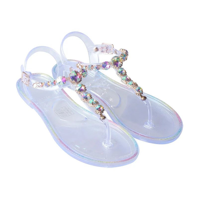 Size 36-42 Women Girls Jelly T- Tied Sandals INS Hot Sales Diamond Transparent PVC Summer Berach Flip-flop Shoes S1055 view 6