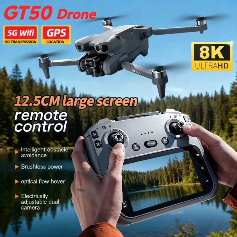 

Обновление 2026 Новый GT50 PRO Дрон HD Двойная камера 8K Воздушный самолет БПЛА для предотвращения препятствий GPS Дистанционное управление Квадрокоптер Подарочные игрушки