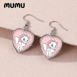 2024 New Cute Marie Cat Dangle Earring Heart Shaped Earrings Handmade Glass Dome Jewelry Gifts Fans