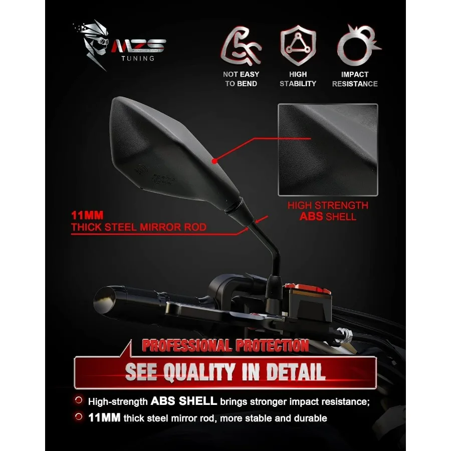 Motorcycle Mirrors 10mm 8mm, Universal ATV Rearview Mirror with CNC Handlebar Mount Rear View Side Mirror Black Compatible Motor