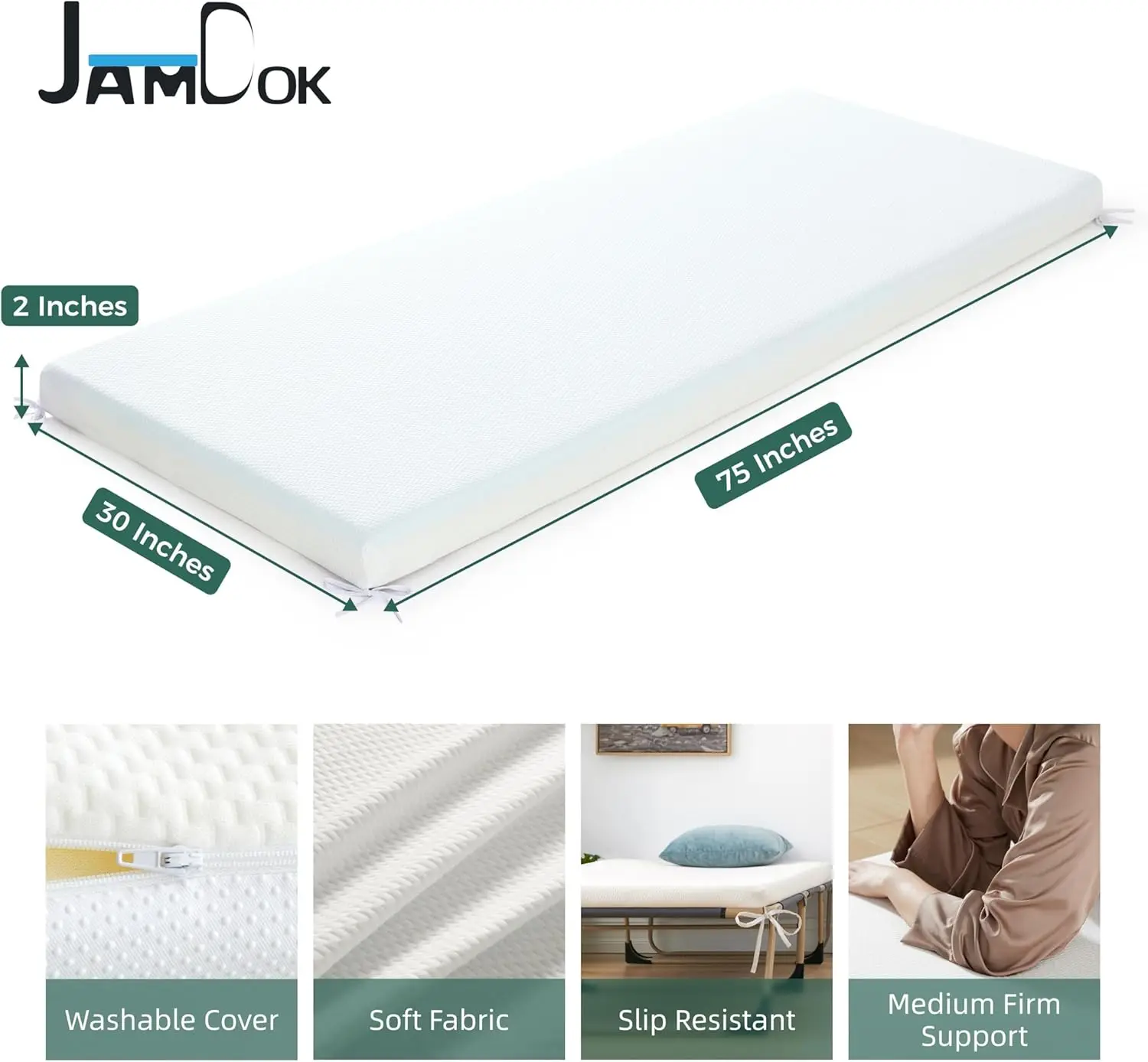 

2Inch Cot Mattress Topper,Narrow Twin Foam Mattress For Camping Cot,Sofa Bed,Pull Out Chair Cushion,Portable,Roll Up