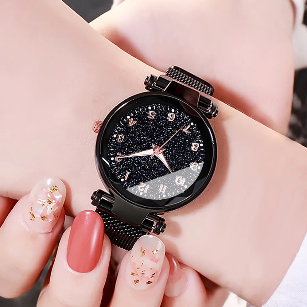 reloj mujer 5pcs/set Womens Fashion Starry Sky Watches Magnet Buckle Mesh Belt Diamond Quartz Watch Women ladies Dress Clock