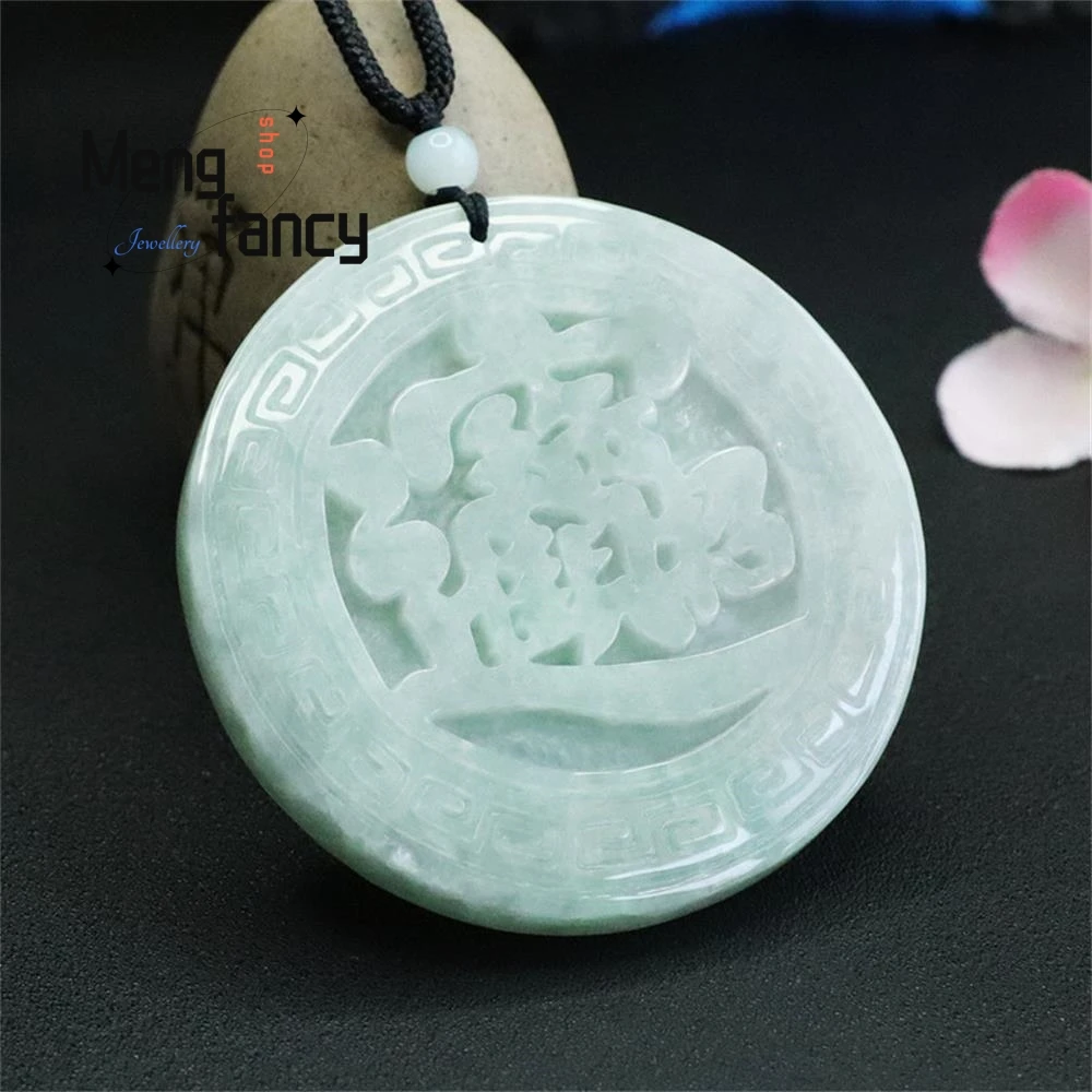 Natural Jadeite Round Zhaocai JINBAO Pendant Exquisite Elegant Simple High-grade Handicraft Luxury Quality Jewelry Holiday Gifts