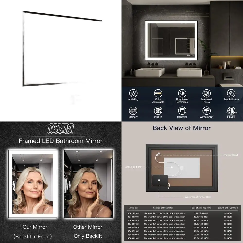 

40x30 Inch Dimmable LED Mirror with Anti-Fog, 3-Color Lighting, Shatterproof and Memory Function for Bathroom