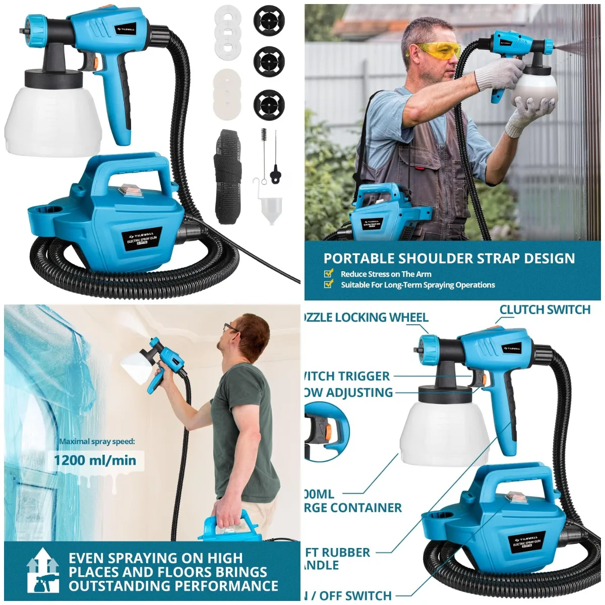 

Распылитель краски HVLP мощностью 800 Вт, электрический пистолет-распылитель 1100 мл/мин со шлангом 2,5 м, съемным резервуаром 1300 мл, 3 насадками и 3 узорами для мебели