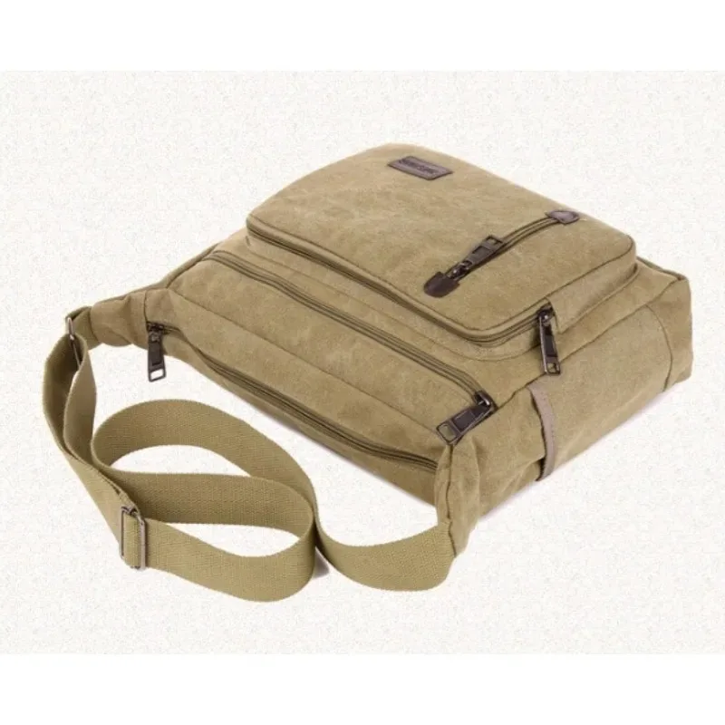 Torba na ramię typu crossbody z płótna dla kobiet i mężczyzn, retro, prosta, modna, wielowarstwowa, kwadratowa. — zdjęcie 5