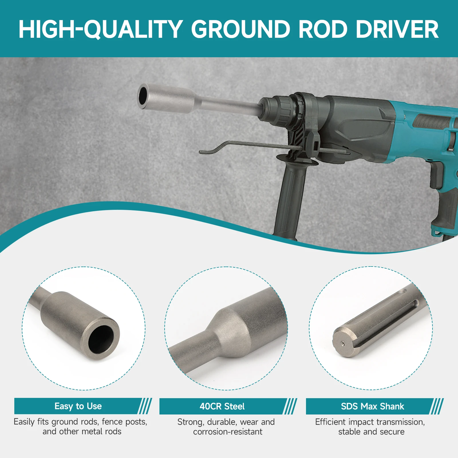 SDS MAX Ground Rod Driver Durable 22mm Earth Stake Grounding Rod Hardened Steel for SDS MAX Rotary Hammer Drill Power Tool