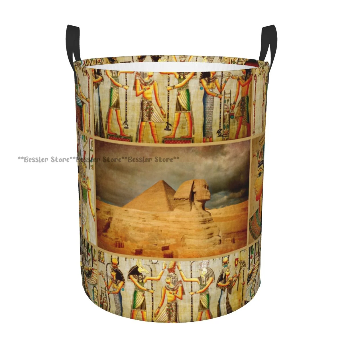 Folding Laundry Basket Ancient Egypt Papyrus Round Storage Bin Collapsible Hamper Clothes Bucket Organizer