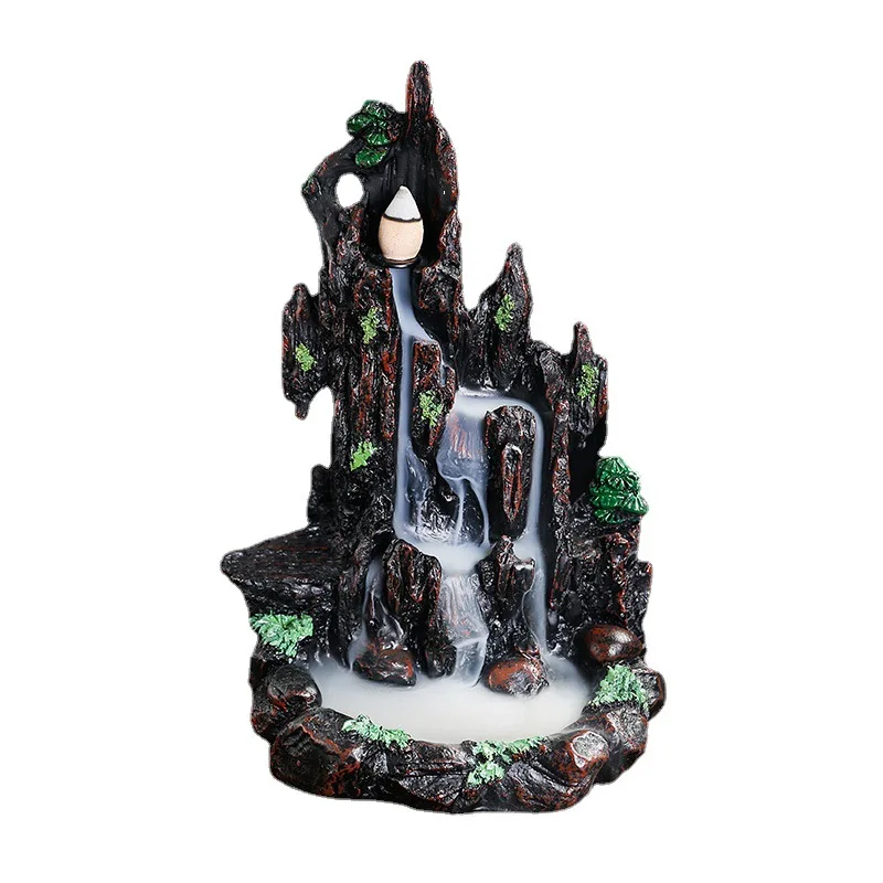 Resin Landscape Mountain Waterfall Backflow Incense Holder Censer Home Ornament