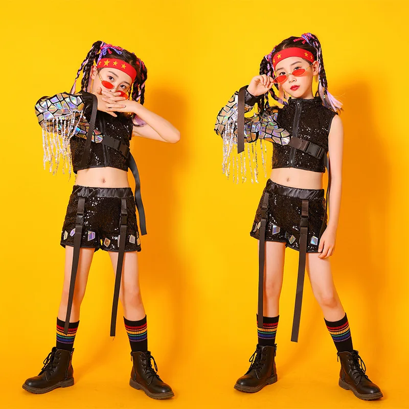 Kids Girls Jazz Suit Kpop HipHop Dance Stage Performance Costume Jazz Street Dance Wear Costume Catwalk Dancer