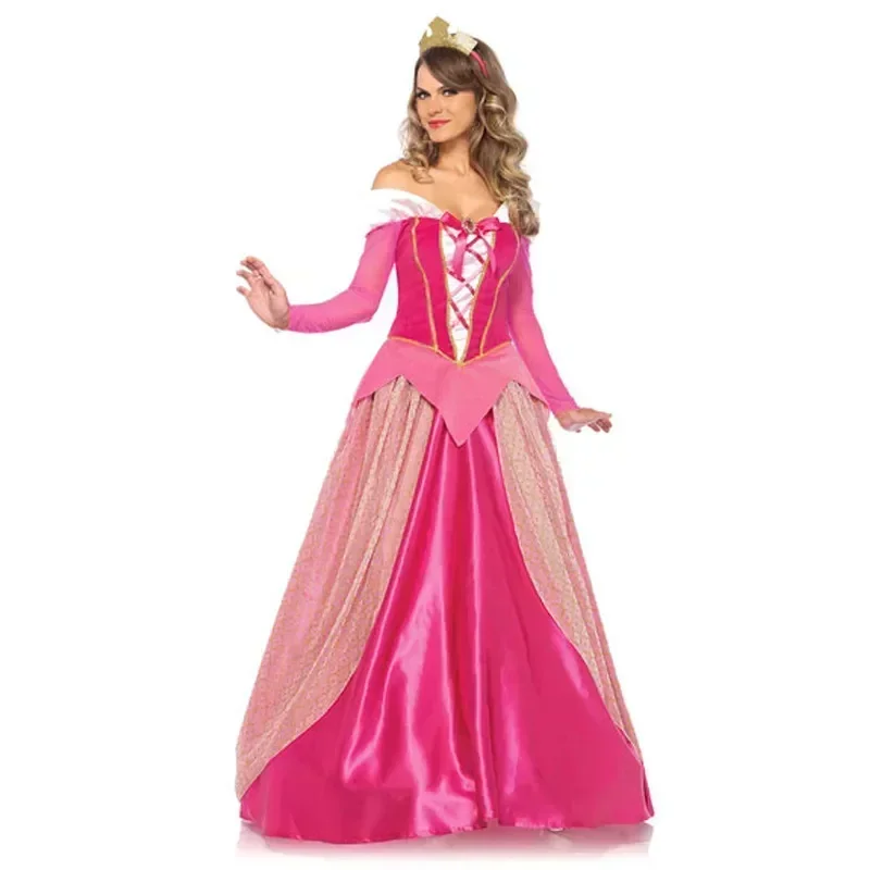 Adult Aurora Princess Dress Costume Deluxe Pink Sleeping Beauty Womens Halloween Cosplay Gown S-2XL