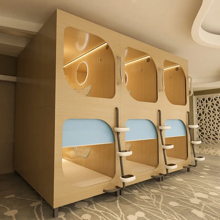 simple style solid wood hotel bed capsule hotel bed sleeping capsule bunk bed