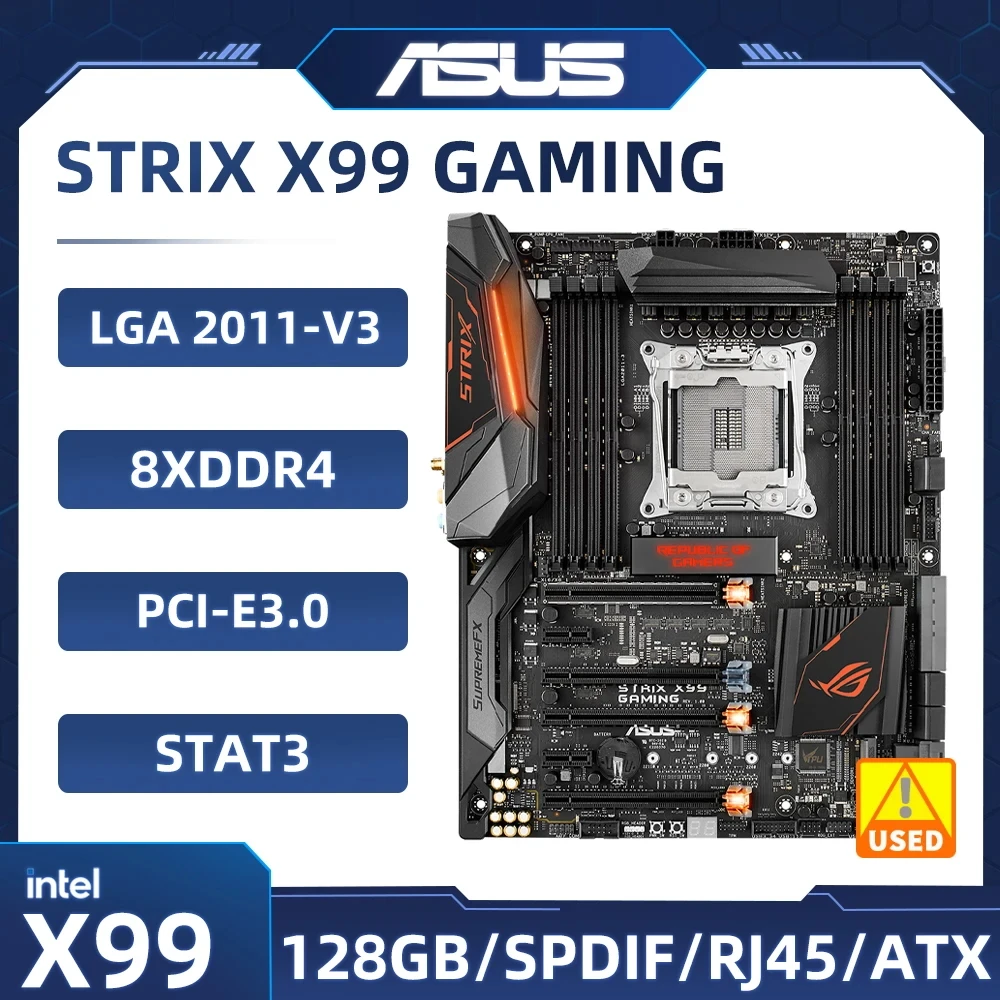 ASUS X99 เมนบอร์ด ROG STRIX X99 GAMING LGA 2011-v3 DDR4 128GB รองรับ Core i7-5960 6950 Xeon E5-1660 2630 2699 2685 cpu M.2