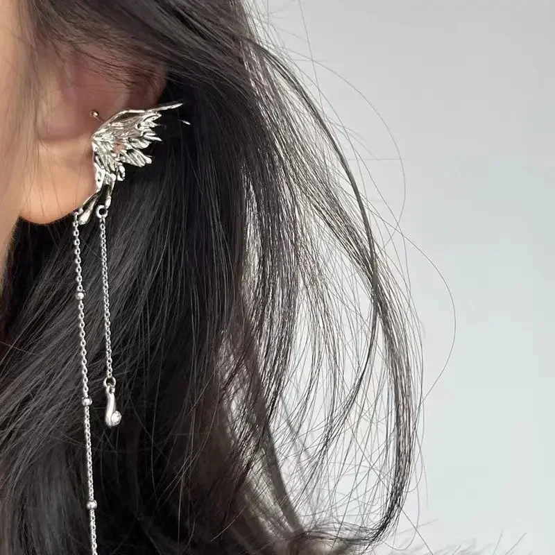 XINYI Y2K Fairy Butterfly Tassel Ear Clips Angel Ear Bone Clip Earring Elf Female Hole Cuff Hanging Earring Fashion Jewelry