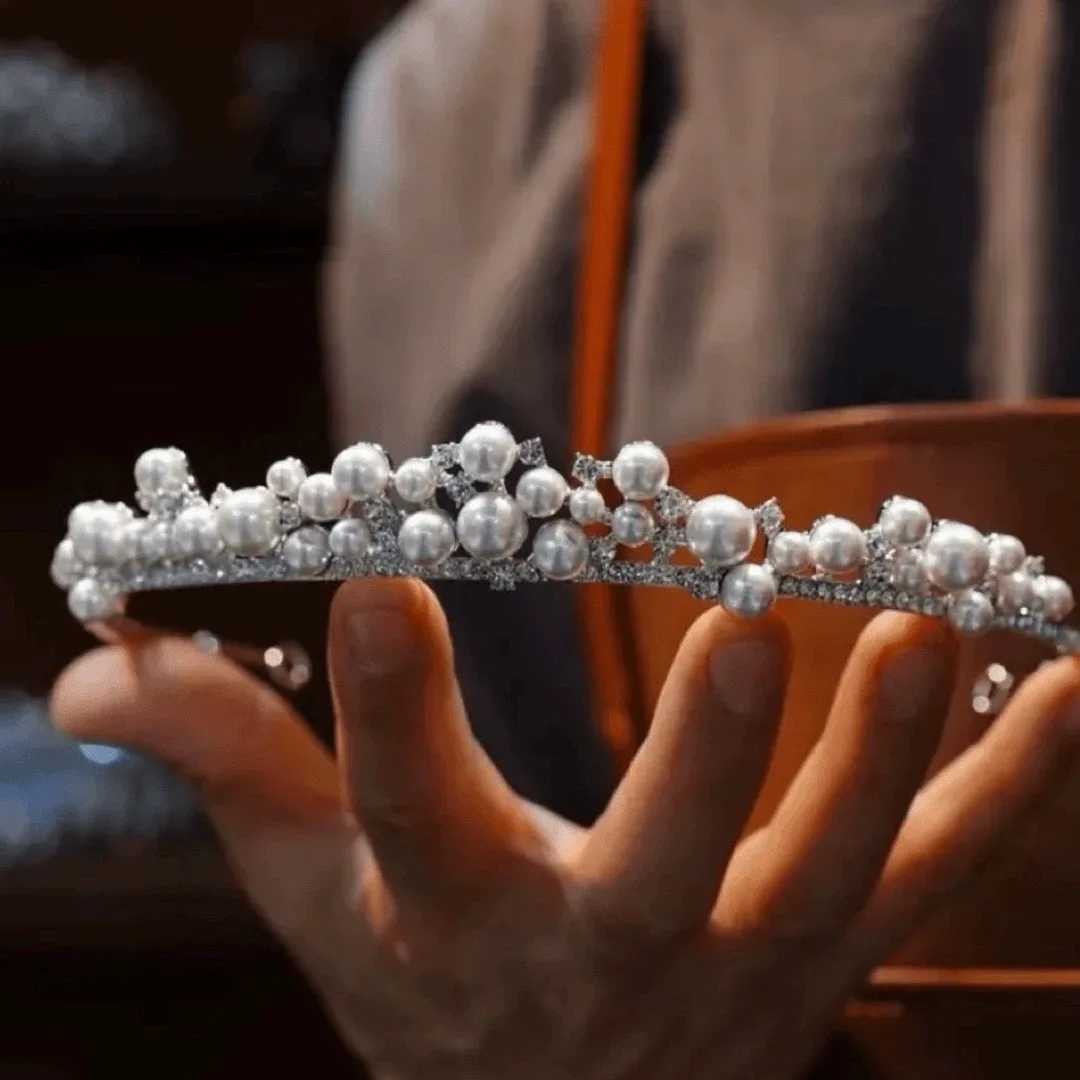 

Korean Pearls Wedding Tiaras Headpices Sparkling Bridal Headbands Brides Hair Accessories Evening Head Wear