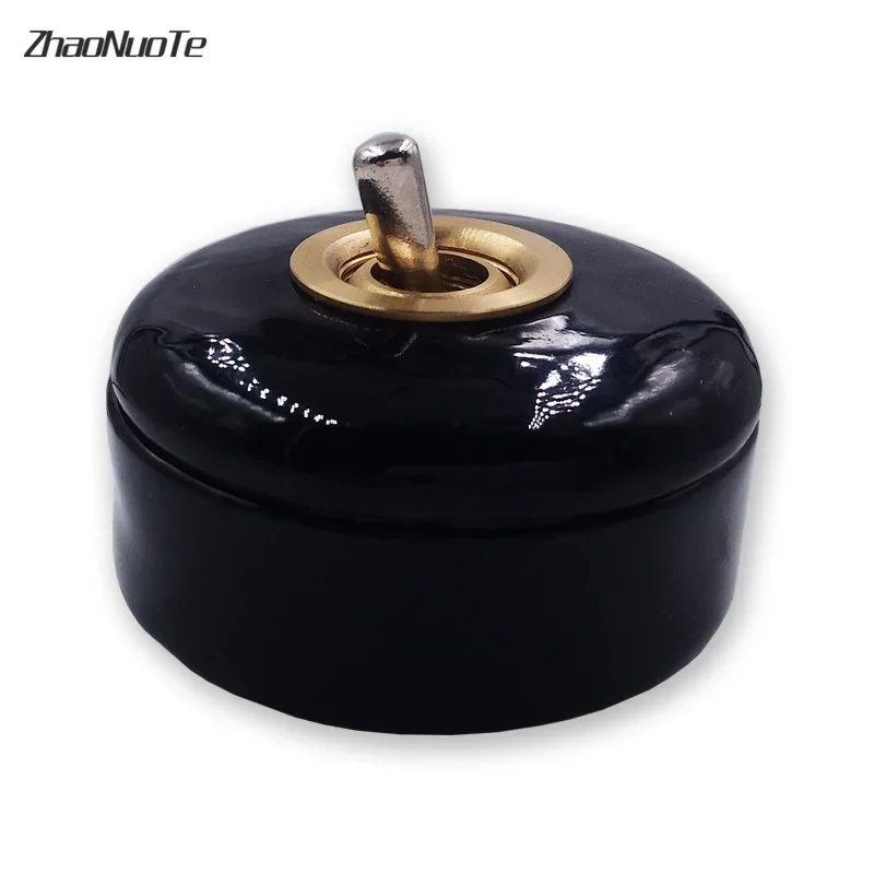 1 Way 2 Way Wall Retro Ceramic Toggle Switch Metal Lever Creative Round Momentary Switch Black White Brown