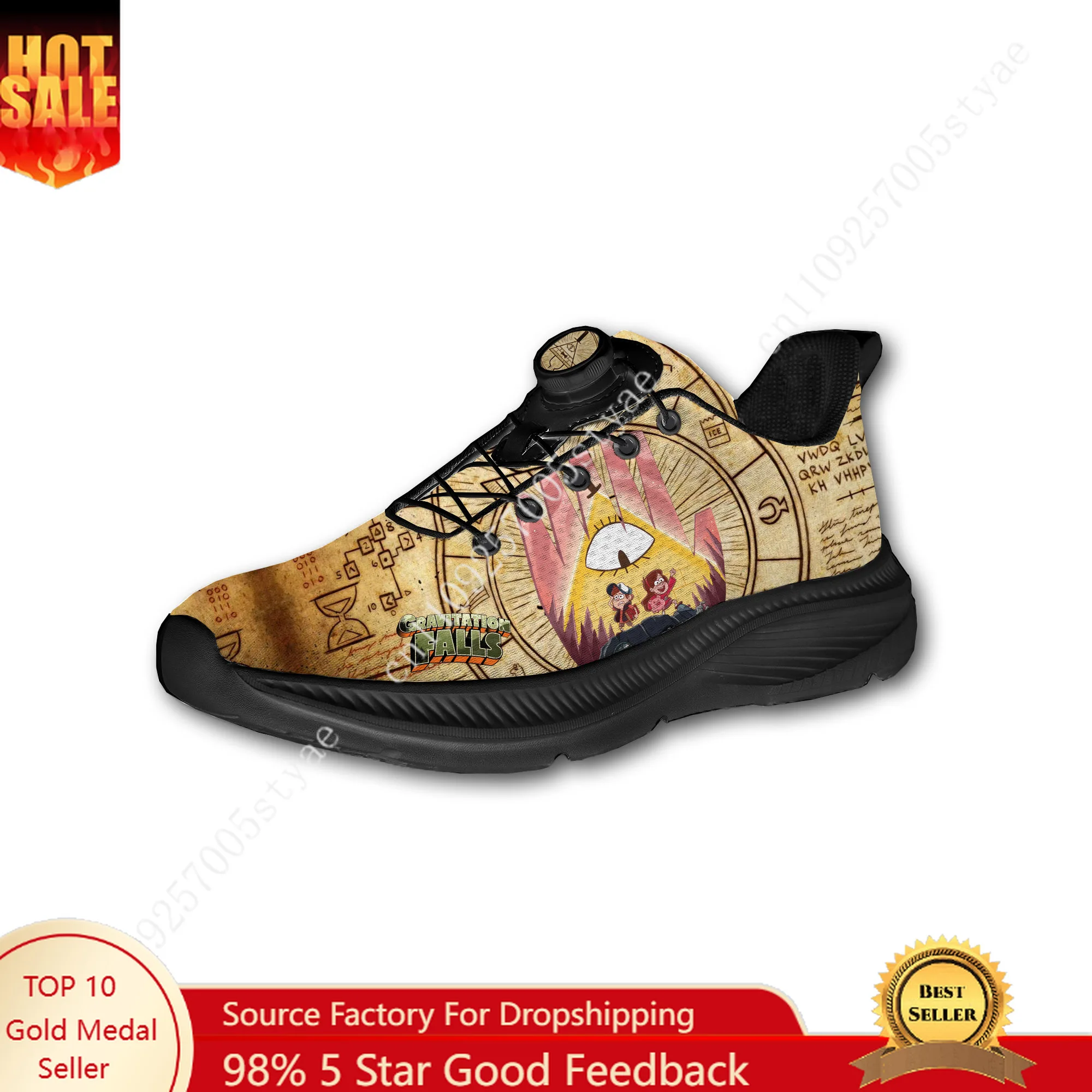 

Disney Gravity Falls Sports Shoes Man Woman Rotating Button Without Laces Sneakers Outdoor Sports Breathable Light Custom Shoe