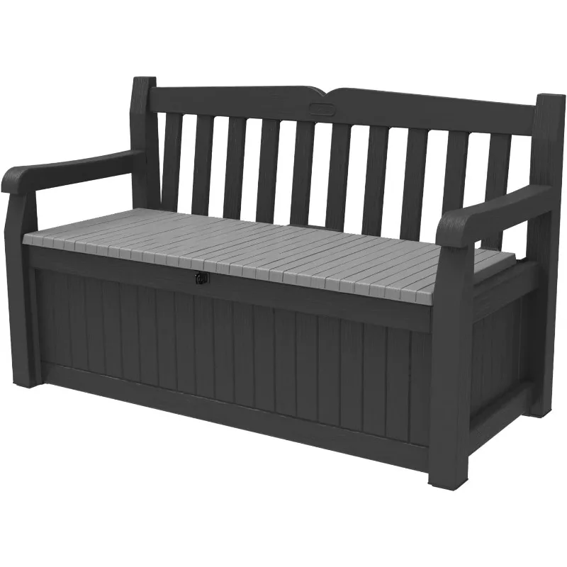 

Keter Solana 70 Gallon Storage Bench Deck Box for Patio Furniture, Front Porch Decor and Outdoor Seating–Perfect to Store Garden