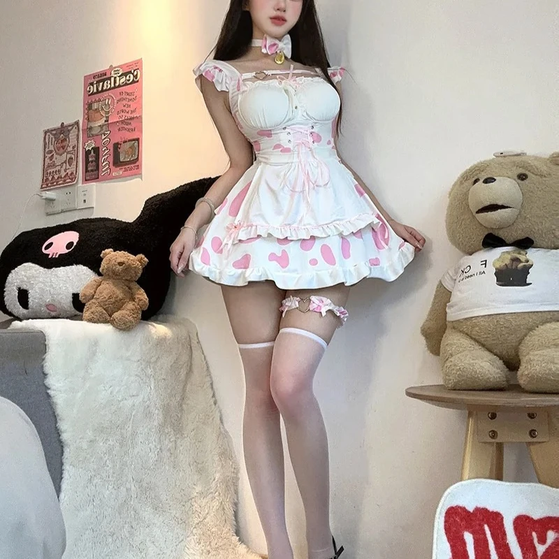 

2025 Cute Subdue Temptation Lovely Contrasting Colors Dress New Anime Sexy Lingerie Maid Dress With Bow Neck dsgyuu3