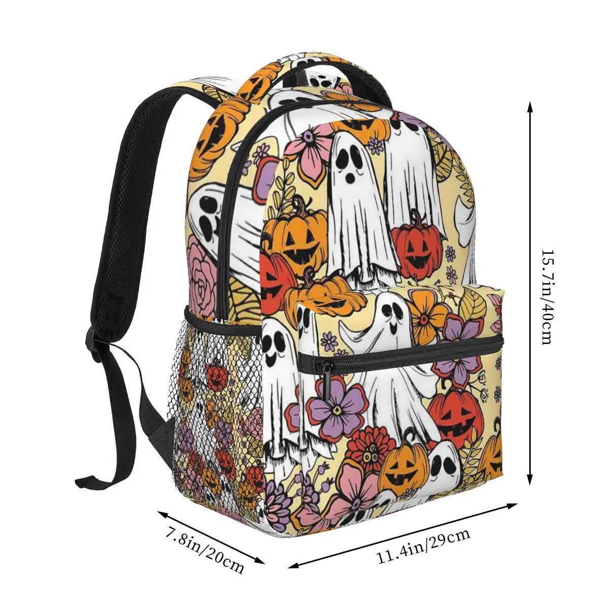 Pumpkin And Ghost Halloween Pattern Backpack Student Boys Girls BookBag Kids School Bag Laptop Shoulder Bags for Men Women