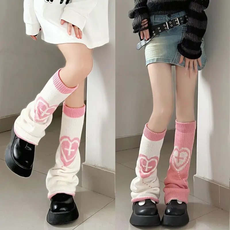 

Harajuku Y2k Leg Warmers Cute Sweet Girl Calf Stacking Socks Women Knee Protection Warm Pink Spice Flare Socks Two Sides Wear