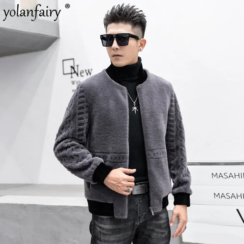 

Winter New Wool Real Fur Coat Men's Sheep Fleece Shearing Coats Men Baseball Neck Short Composite Fur Integrated Jacket Fashion