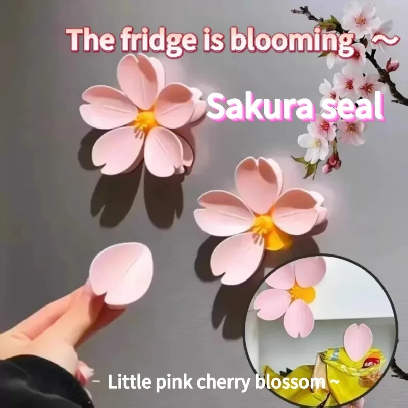 1set Sakura Magnetic Food Bag Sealer Multifunctional Snack Sealing Clip Creative Cute Kitchen Gadget Refrigerator Organizer
