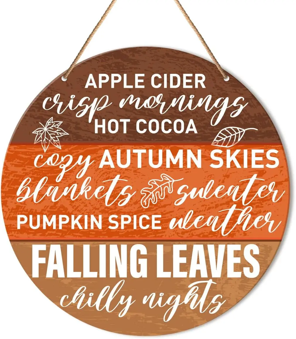Fall Wall Sign Decor, Fall Round Hanging Sign Decor Farmhouse Autumn Wall Wooden Decorations Harvest Thanksgiving