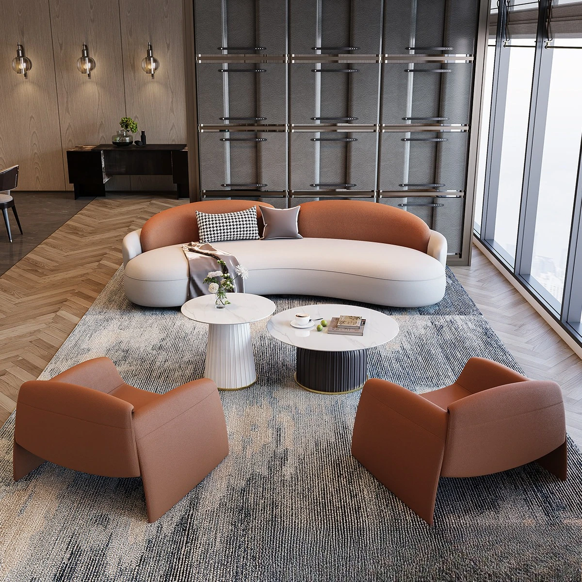 Curved sofa leave-in cat scratching skin color matching hotel office beauty salon resting area sofa coffee table combination