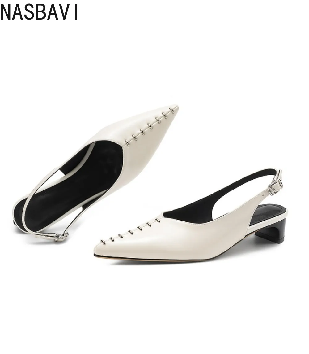 2026 New Fashionable Pointed-toe Buckle Beige Color Sandals for Women French Vintage Elegant Summer Luxury OL Dress Shoes